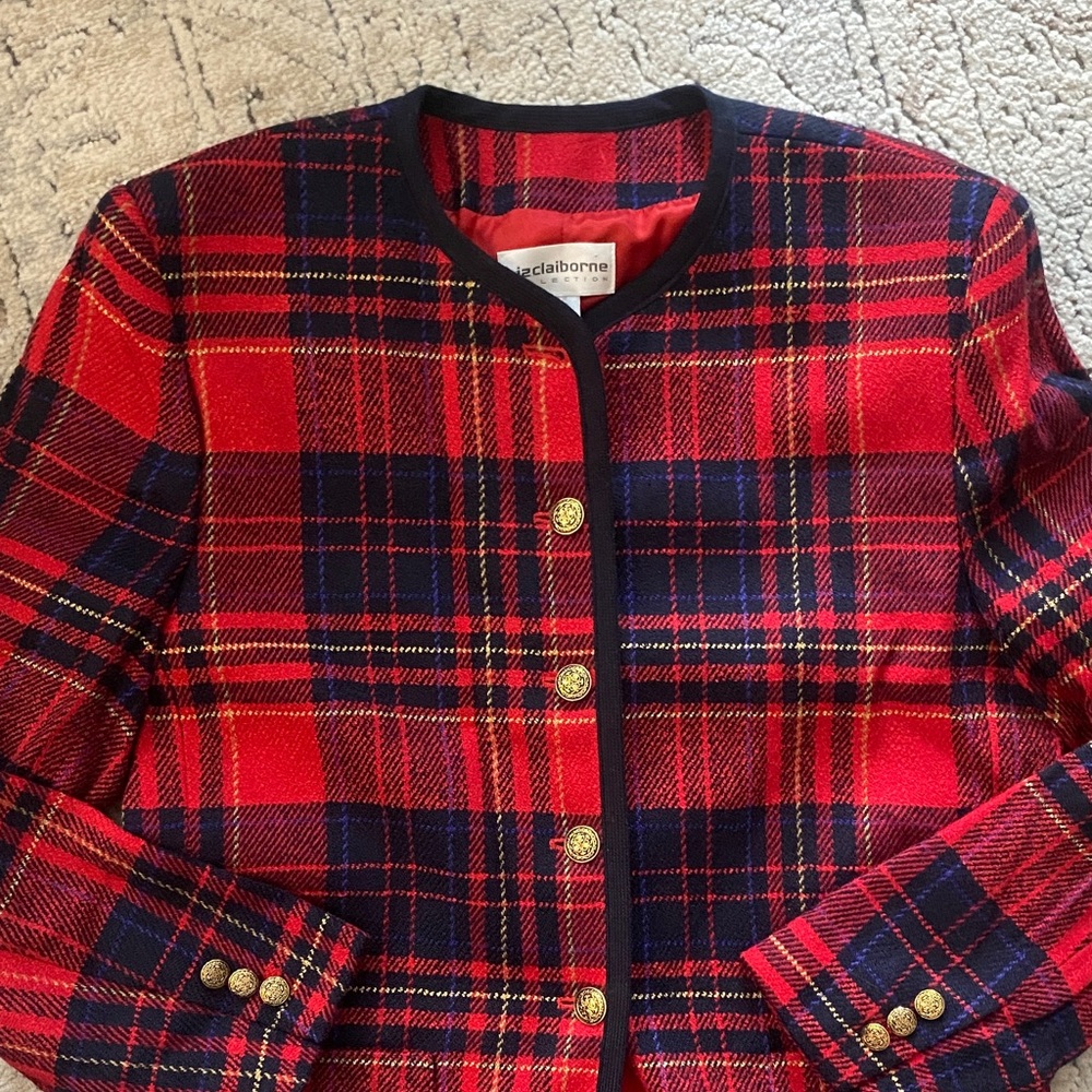 Liz Claiborne Red and Navy Plaid Blazer